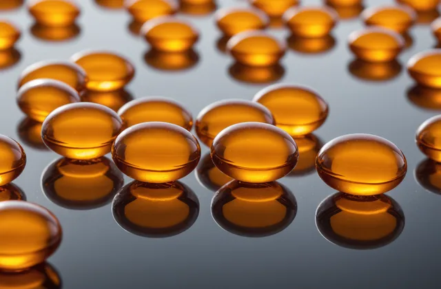 Softgels and amber liquid fills during production